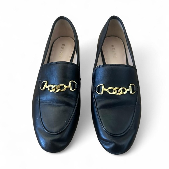 REISS Black Leather Chain Loafers EU 38
